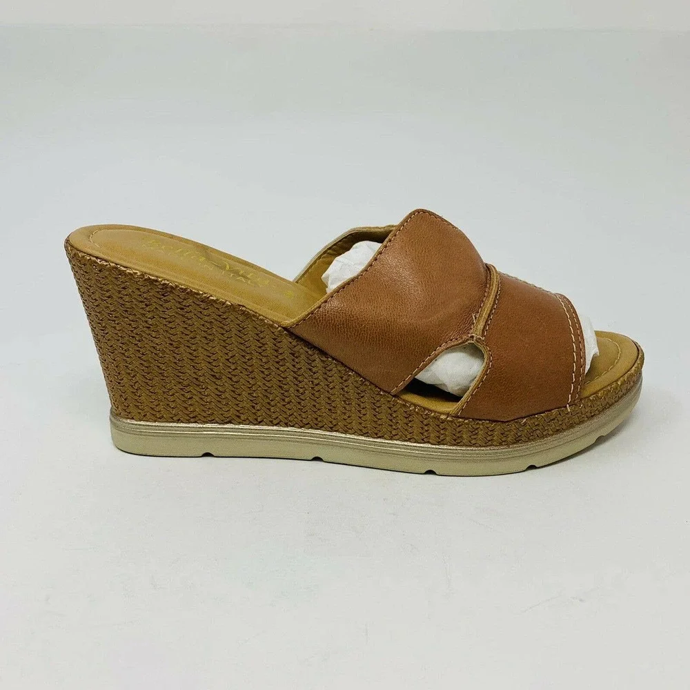 New Bella Vita Womans Sz 9M Brown Mules Wedges Made In Italy Leather NIB - Picture 2 of 7